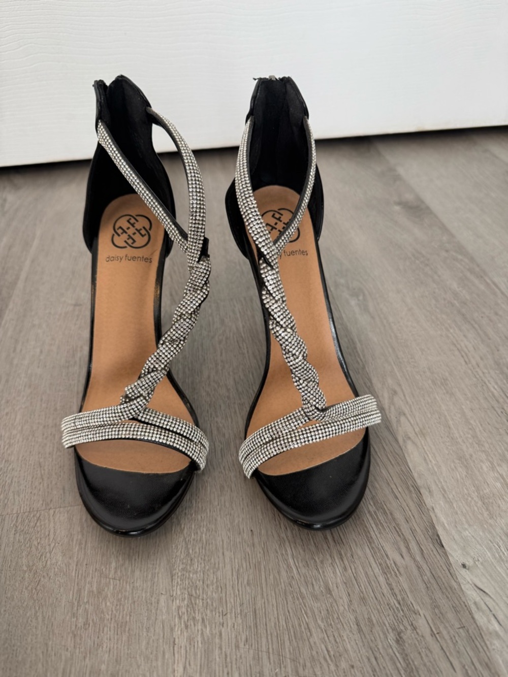 Daisy Fuentes Black Strappy Rhinestone Heels